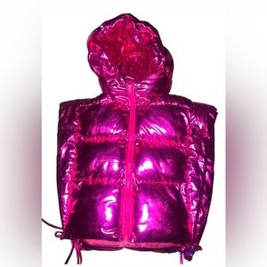 Half-heart’ Hooded puffer vest - metallic Pink